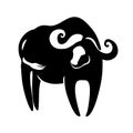 Black silhouette of a horned buffalo, an African animal, for a logo or emblem Royalty Free Stock Photo