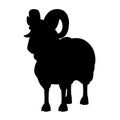 Black silhouette horned mountain ram sheep cartoon character design flat vector animal illustration isolated on white background