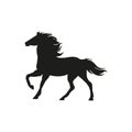 Black silhouette horse wild or domestic animal running with head looks back cartoon design flat  illustration isolated on Royalty Free Stock Photo