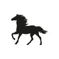 Black silhouette horse wild or domestic animal running with head looks back cartoon design flat vector illustration isolated on Royalty Free Stock Photo