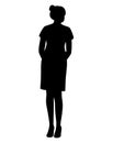 Black silhouette of a housewife in a dress standing with a high bun hairstyle