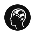 Black silhouette of human head in profile with white thought bubbles Royalty Free Stock Photo