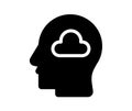Black silhouette of a human head with a thought cloud symbol inside Royalty Free Stock Photo