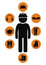 Black silhouette of human and protective equipments, eps.