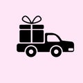 Black silhouette icon delivery car. Van delivers gift Royalty Free Stock Photo