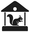 Black silhouette icon of a squirrel sitting in a bird feeder Royalty Free Stock Photo
