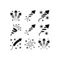 Black silhouette icons of fireworks and rockets on white background celebration pyrotechnics Royalty Free Stock Photo