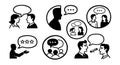Black silhouette icons showing multiple conversations and dialogue speech bubbles in flat vector style communication concept Royalty Free Stock Photo