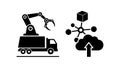 Black silhouette industrial robot arm on truck loading box with cloud upload and network connection symbols Royalty Free Stock Photo