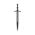 Black silhouette of isolated knight sword. Medieval weapon icon. Fantasy longsword sign Royalty Free Stock Photo