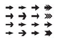 Black silhouette isolated pointy sharp edge direction arrows icons design element set with different shapes on white