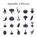 Black silhouette isolated vegetable icon set