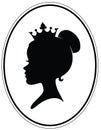 Girls head with classic Spanish hairstyle and crown.