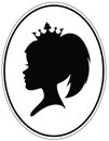 Girls head with modern ponytail and crown.