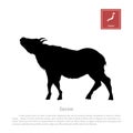 Black silhouette of a japanese serow on white background. Goat shape. Animals of Japan Royalty Free Stock Photo