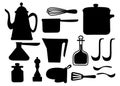 Black silhouette. Kitchen utensils set. Kitchenware, cookware, kitchen tools collection. Modern kitchen utensil icons in arabic