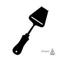 Black silhouette of a knife for curly cutting cheese, white background. Isolated object. Symbol, kitchen appliance. Vector