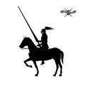 Black silhouette of knight on white background. Detailed image of rider with spear and armor. Royalty Free Stock Photo