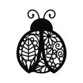 Black silhouette of ladybug. Isolated template for cricut. Ladybird pattern drawing