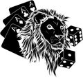 black silhouette of lion head with poker aces and dice Royalty Free Stock Photo