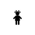 Black silhouette of little girl with bows. Child simple icon. Isolated on white. Preschooler sign. Female baby