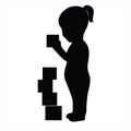 Black silhouette of little girl on white background. Character for computer game or thriller.
