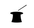 Black silhouette of magic cylinder top hat and wand Royalty Free Stock Photo