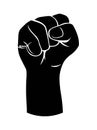 Black silhouette of a male rising fist on a white background Royalty Free Stock Photo