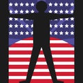 Black silhouette of man on the background the american flag. The concept of freedom, democracy and independence.