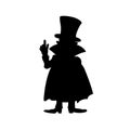 Black silhouette of man in cloak with finger up. Vector