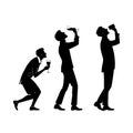Black silhouette of man drinking from glass and bottle in progression vector Royalty Free Stock Photo