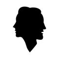 Black silhouette of man and woman together as one. Male and female concept. Adult man and woman in profile. Vector illustration. Royalty Free Stock Photo