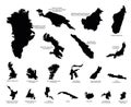 Black silhouette maps of the twenty largest islands in the world Royalty Free Stock Photo