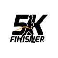 Black silhouette marathon run event finisher logo template with running people illustration, 21K marathon