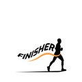 Black silhouette marathon run event finisher logo template with running people illustration