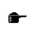 Black silhouette of a measuring scoop filled with contents, depicted in a flat, solid icon style Royalty Free Stock Photo
