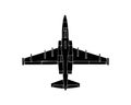 Black silhouette of military aircraft on white background. Fighter jet. Vector illustration. Royalty Free Stock Photo