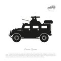 Black silhouette of military car on white background. War SUV in Royalty Free Stock Photo