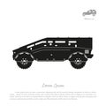 Black silhouette of military car on white background. War SUV in Royalty Free Stock Photo