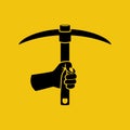 Black silhouette mining concept. Pictogram pickax in hand