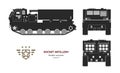 Black silhouette of missile vehicle. Rocket artillery. Side, front and back view. Drawing of military tractor Royalty Free Stock Photo