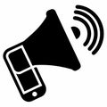 Mobile sound speaker with ringing icon silhouette on white background Royalty Free Stock Photo