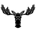 Black silhouette of a moose head with antlers front view with hatching. Wild mammal. Vector outline silhouette Royalty Free Stock Photo