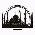 Black silhouette of a mosque with minarets on a white background. Mosque as a place of prayer for Muslims Royalty Free Stock Photo