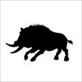 Black silhouette of moster wild boar on white background. Tattoo of fury pig