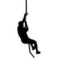 Black silhouette Mountain climber climbing a tightrope up on hands