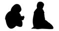 Black silhouette Muslim woman with her palm open praying to Allah wearing black hijab rode covering the head