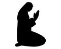 Black silhouette Muslim woman with her palm open praying to Allah wearing black hijab