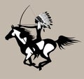 Black silhouette of a naked girl in Native American traditional headdress sitting on a horse shooting from a bow Royalty Free Stock Photo