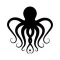 Black silhouette of an octopus. logo for a seafood restaurant or frozen product. emblem for diving or oceanarium